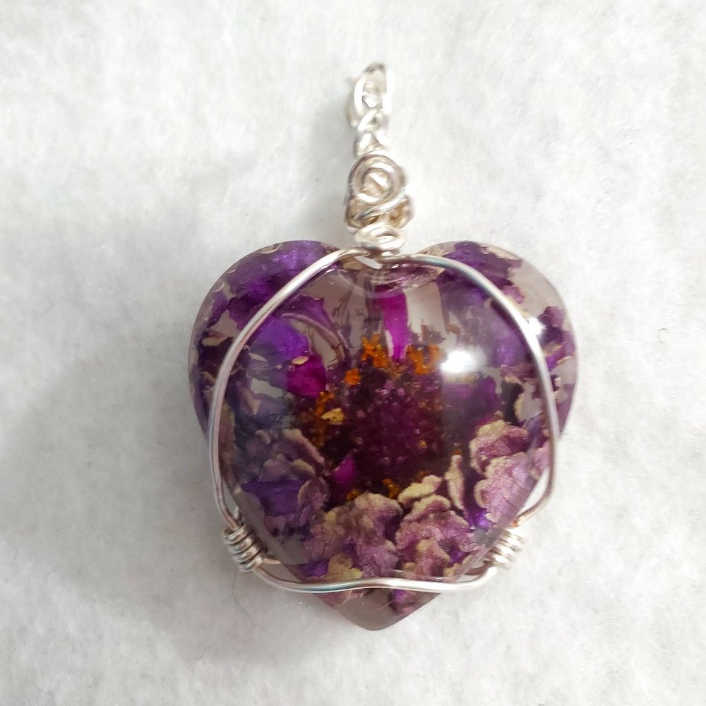 Purple Zinnia Flower Wire Wrapped Necklace